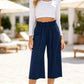 👖 49% OFF💫Női magas derekú, széles szárú lenvászon, gumírozott derékrészű capri nadrág