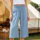 👖 49% OFF💫Női magas derekú, széles szárú lenvászon, gumírozott derékrészű capri nadrág