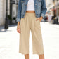 👖 49% OFF💫Női magas derekú, széles szárú lenvászon, gumírozott derékrészű capri nadrág