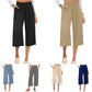 👖 49% OFF💫Női magas derekú, széles szárú lenvászon, gumírozott derékrészű capri nadrág