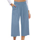 👖 49% OFF💫Női magas derekú, széles szárú lenvászon, gumírozott derékrészű capri nadrág