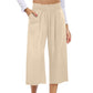 👖 49% OFF💫Női magas derekú, széles szárú lenvászon, gumírozott derékrészű capri nadrág