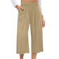 👖 49% OFF💫Női magas derekú, széles szárú lenvászon, gumírozott derékrészű capri nadrág