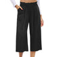 👖 49% OFF💫Női magas derekú, széles szárú lenvászon, gumírozott derékrészű capri nadrág