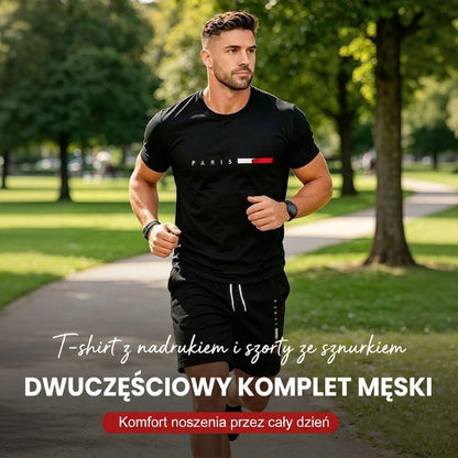 Męski komplet z nadrukiem: koszulka i spodenki 2-częściowy