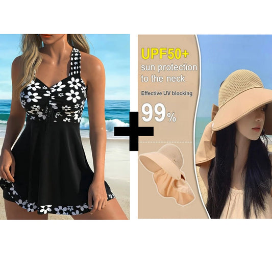 🏝️【S-4XL】👙 Női virágmintás egyrészes fürdőruha rövidnadrággal