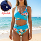 🌊 Virágmintás magas derekú női bikini szett, alakformáló, EU S-XL utánvétes