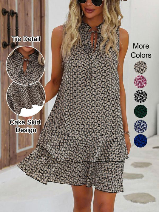 💃 Női geometrikus mintás masnis ruha – Stílusos, elegáns és könnyedén sikkes ✨👗