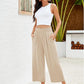 👖 49% OFF💫Női magas derekú, széles szárú lenvászon, gumírozott derékrészű capri nadrág