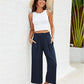 👖 49% OFF💫Női magas derekú, széles szárú lenvászon, gumírozott derékrészű capri nadrág