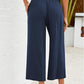 👖 49% OFF💫Női magas derekú, széles szárú lenvászon, gumírozott derékrészű capri nadrág
