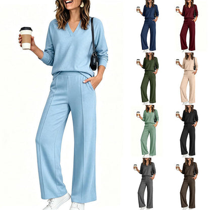 🍂⏳OGRANICZONA OFERTA -49%! ✨Damskie zestawy 2-częściowe z dekoltem V | Bluza z długim rękawem raglanowym i szerokie spodnie