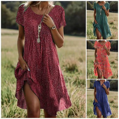 🌸 Női pöttyös rövid ujjú könnyű nyári ruha, elérhető S–3XL méretekben