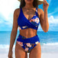 🌊 Virágmintás magas derekú női bikini szett, alakformáló, EU S-XL utánvétes