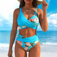🌊 Virágmintás magas derekú női bikini szett, alakformáló, EU S-XL utánvétes