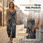 Női nyomott mintás, spagettipántos, széles szárú jumpsuit