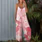 Női nyomott mintás, spagettipántos, széles szárú jumpsuit