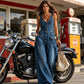 👖 45% KEDVEZMÉNY VÉGES IDŐRE! 💥Női farmer overall – Ujjatlan, V-nyakú, Széles szárú 💫