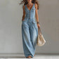 👖 45% KEDVEZMÉNY VÉGES IDŐRE! 💥Női farmer overall – Ujjatlan, V-nyakú, Széles szárú 💫