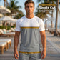 🏖️👕 Letni zestaw sportowy dla mężczyzn w stylu color-block – oddychająca koszulka sportowa i szorty ze sznurkiem, zestaw dwuczęściowy