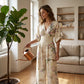Női elegáns V-nyakú nyomott jumpsuit