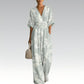 Női elegáns V-nyakú nyomott jumpsuit