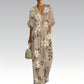 Női elegáns V-nyakú nyomott jumpsuit