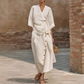 👗Női alkalmi wrap felső & oldalsó gombos szoknya szett – Elegáns 2 részes nyári szett ✨