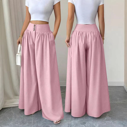 👖 KORLÁTOZOTT IDEIG 45% KEDVEZMÉNY! ✨ Női magas derekú, redőzött, széles szárú nadrág – folyó szabás, oldalzsebek, sokoldalú 🌿