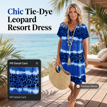 Női Casual Tie Dye Leopárdmintás V-nyakú Ruha