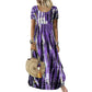 Modny teraz⭐💃 Powiewna midi w stylu tie-dye z eleganckim drapowaniem – uniwersalny styl na wakacje i miejskie spacery
