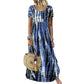 Modny teraz⭐💃 Powiewna midi w stylu tie-dye z eleganckim drapowaniem – uniwersalny styl na wakacje i miejskie spacery