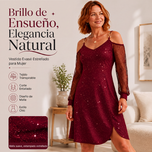 👗🔥 49% ZNIŻKI – OGRANICZONA CZASOWO! Elegancka sukienka damska z odkrytymi ramionami i siateczkowymi rękawami ✨ Styl wyrafinowany, kobiecy i idealny na każdą okazję.