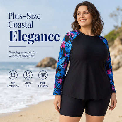 ✨NOWOŚĆ! Damski zestaw kąpielowy plus size z długim rękawem oraz szortami