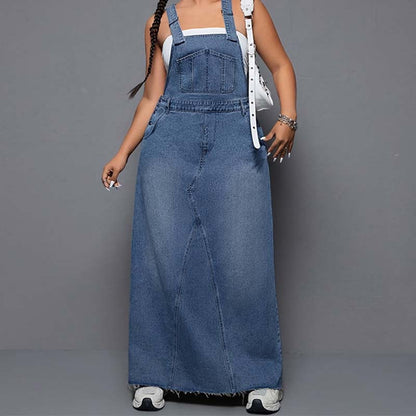 Damski jeansowy kombinezon maxi w rozmiarze plus size