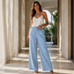 Damskie spodnie typu wide-leg na ściągacz, w stylu casual