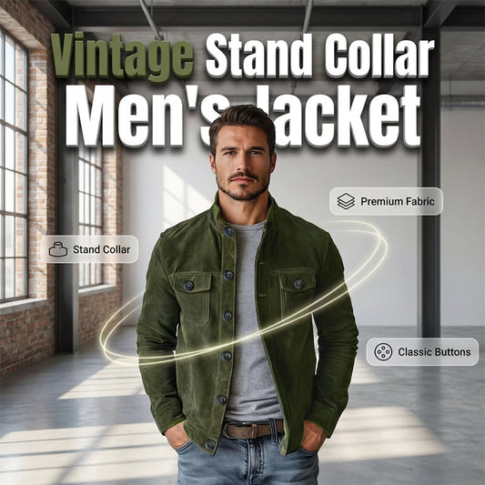 Męska kurtka sztruksowa w stylu vintage ze stójką