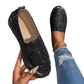 Damskie buty na platformie z brokatem, wsuwane