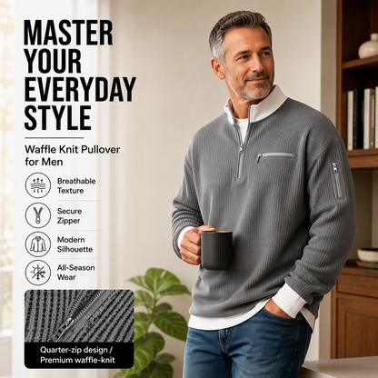 Męska Bluza Casual Waffle z Zamkiem Błyskawicznym do Połowy