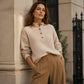 Damski sweter typu Henley z dzianiny waflowej