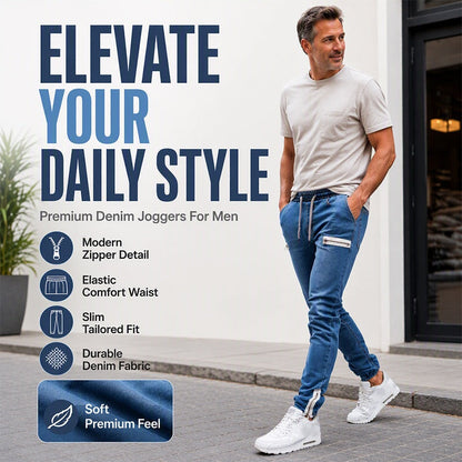 👖✨Bestseller - Denim Joggers o kroju slim-fit z elastyczną talią – łatwy styl typu pull-on i czysty, zwężany wygląd do codziennego noszenia