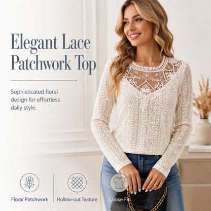 Koszulka damska z koronkowymi wstawkami i długim rękawem