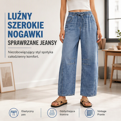 Damske dżinsy w stylu vintage z szerokimi nogawkami i wysokim stanem – elastyczny pas, luźny krój, na co dzień