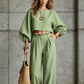 Damski casualowy zestaw topu crop i szerokich spodni