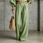 Damski casualowy zestaw topu crop i szerokich spodni
