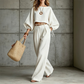 Damski casualowy zestaw topu crop i szerokich spodni