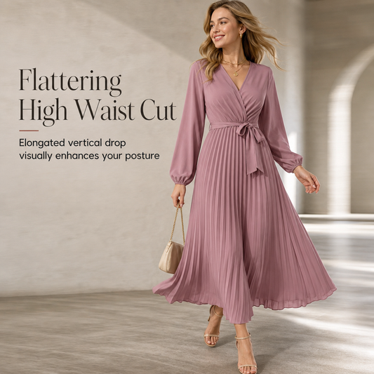 👗✨Elegancka sukienka maxi damska z dekoltem V na zakładkę i plisowaniem✨