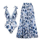 【👙👗 2 részes szett】Női két részes fürdőruha szett virágmintás szoknyával