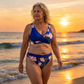 🌊 Virágmintás magas derekú női bikini szett, alakformáló, EU S-XL utánvétes